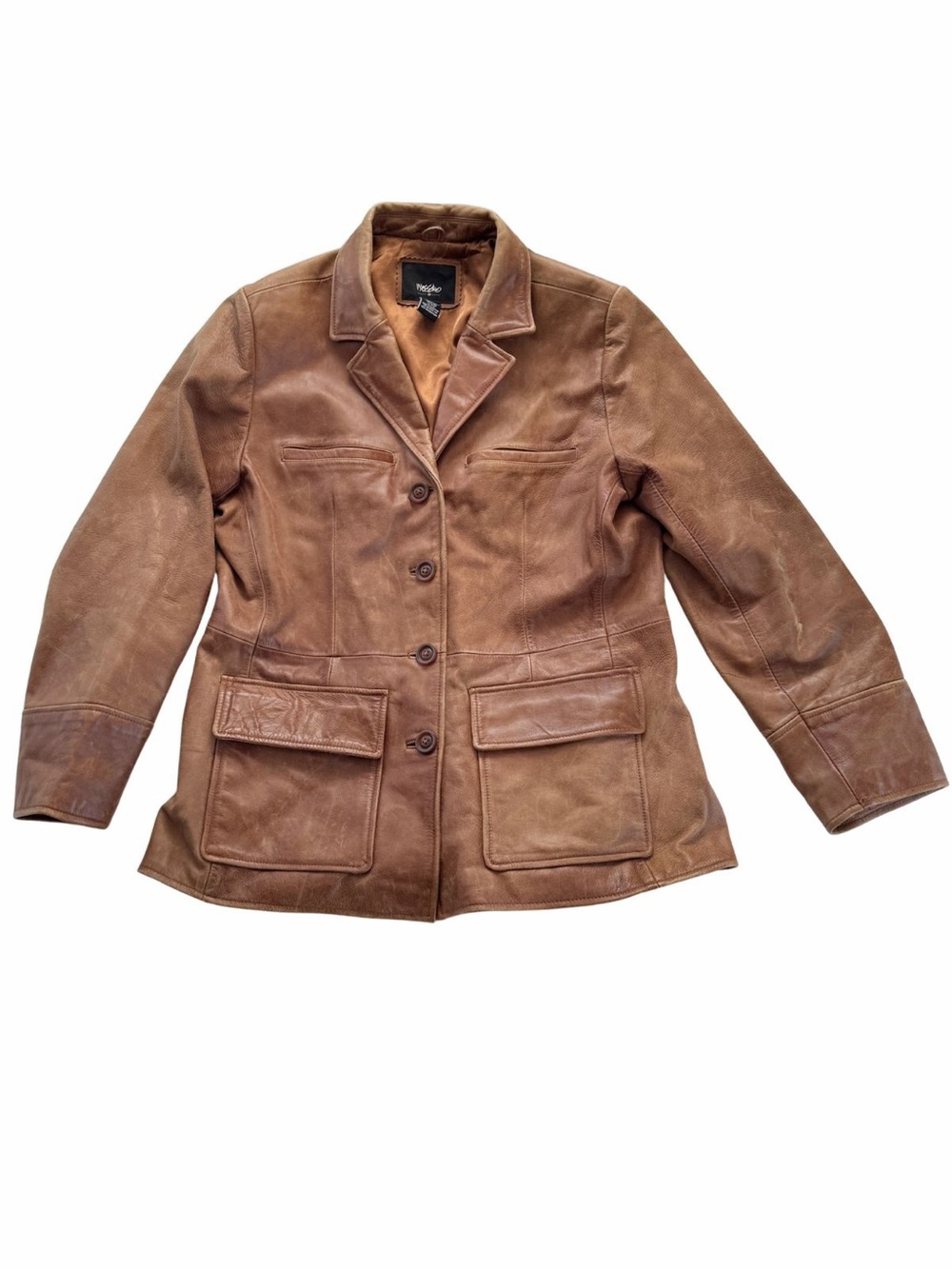 Vintage Mossimo Distressed Brown Genuine Leather Blazer Jacket